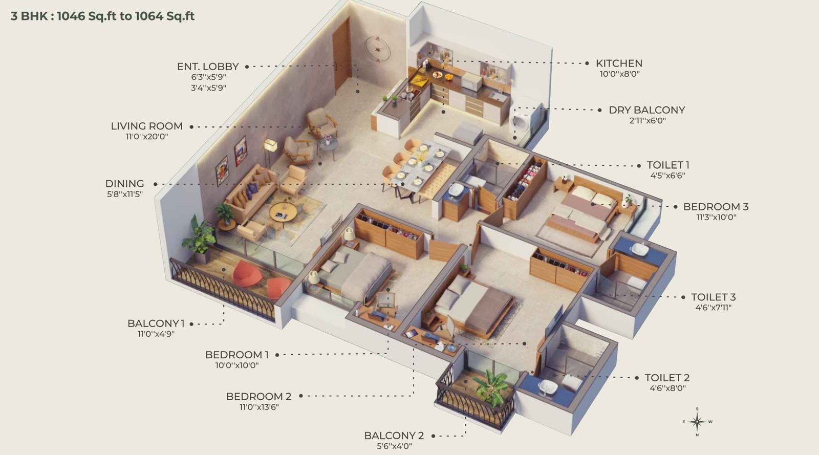 Sonai-Clara-3BHK-1046-SQFT-To-1064-SQFT